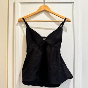 Abercrombie & Fitch Black Poplin Peplum Cami Top Open Back Adjustable Straps
